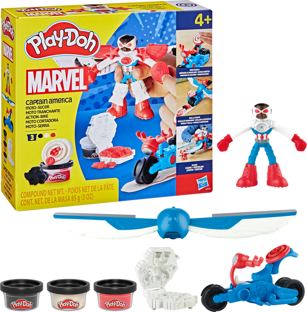 Zestaw kreatywny z masą plastyczną Hasbro Play-Doh Marvel Capitan America z motocyklem (G0555) (5010996280008) - obraz 2