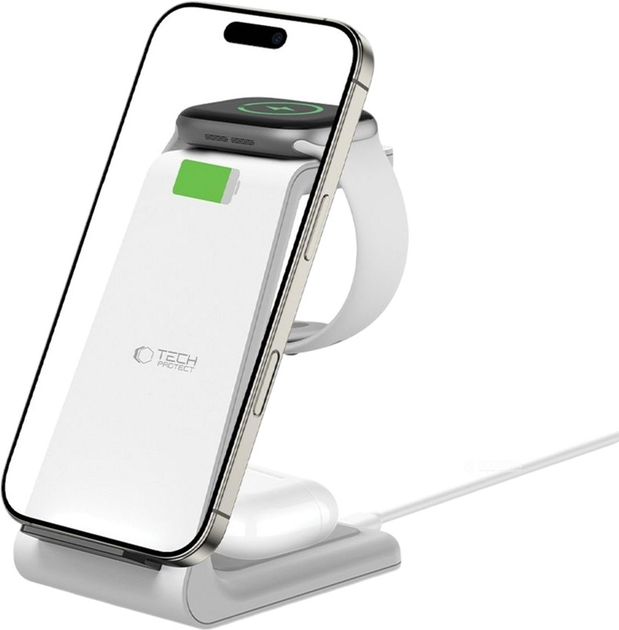 Stacja ładująca Tech-Protect Qi15W-A36 3-in-1 Wireless Charger White (5906302372157) - obraz 2