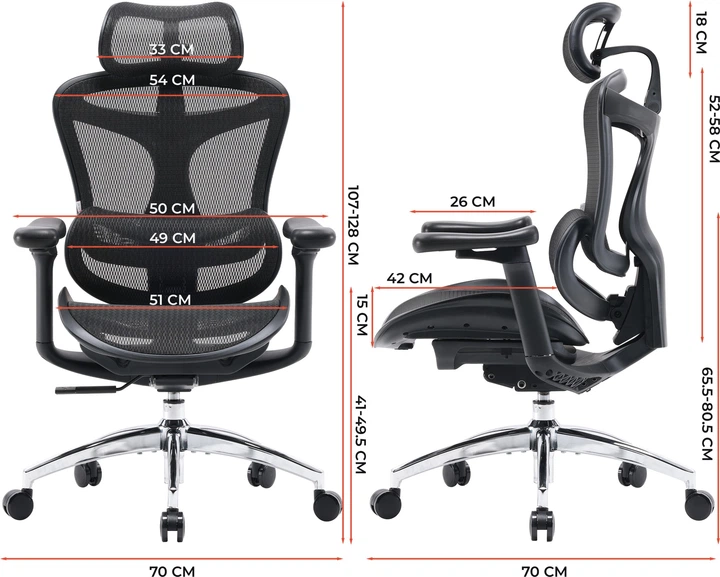 Fotel biurowy SIHOO DORO C300L Mesh Black (DORO-C300L-A3-101) - obraz 6