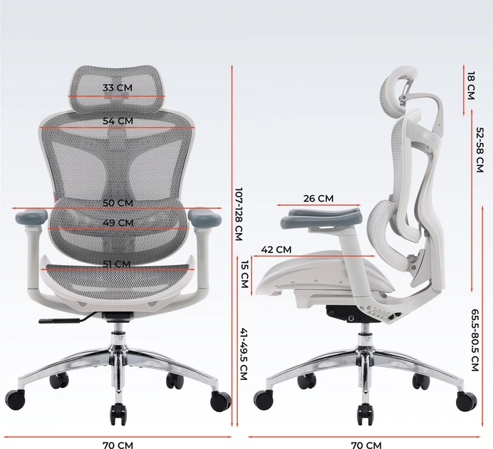 Fotel biurowy SIHOO DORO C300L Mesh White (DORO-C300L-A3-102) - obraz 6