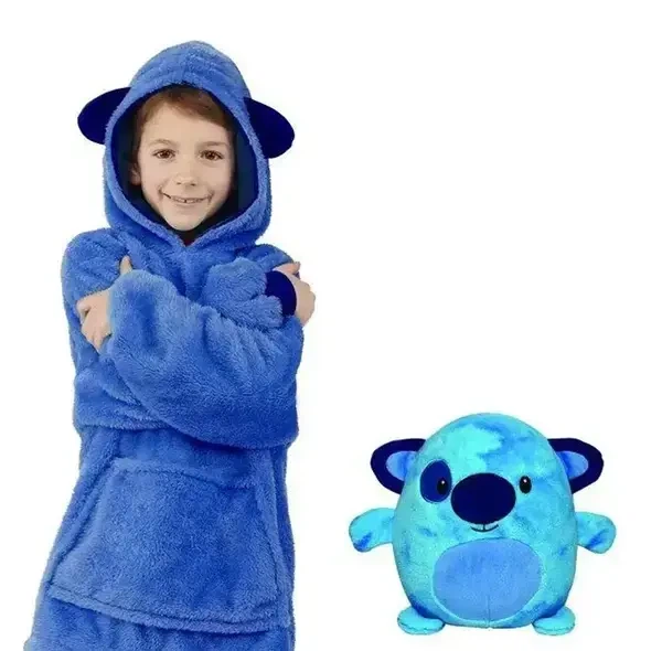 Детская игрушка-толстовка Huggle Pets Hoodie плед трансформер с капюшоном и рукавами 3 в 1 до 140 см, голубая - изображение 5