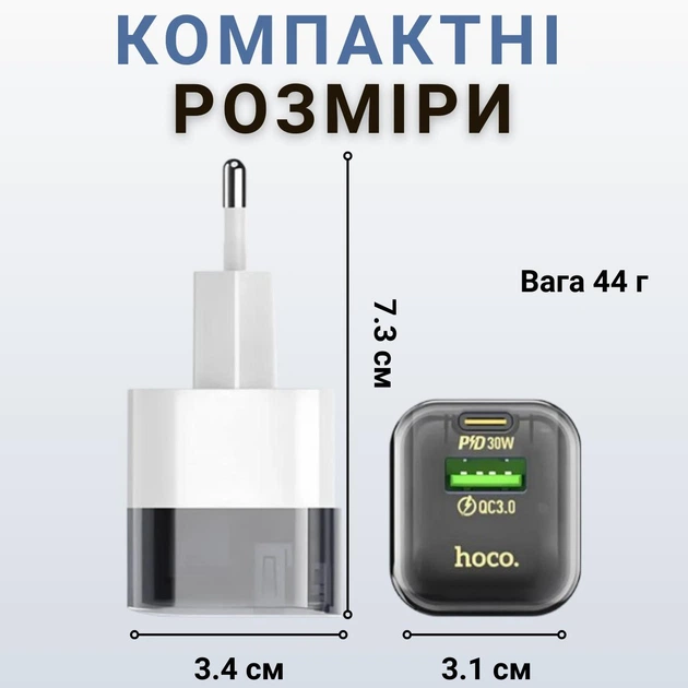Зарядка для телефона 30w type c несколькими разъемами Hoco C131A блочок для быстрой зарядки тпс 30 вт - Фото 5 Зарядка для телефона 30w type c несколькими разъемами Hoco C131A блочок для быстрой зарядки тпс 30 вт - изображение 5