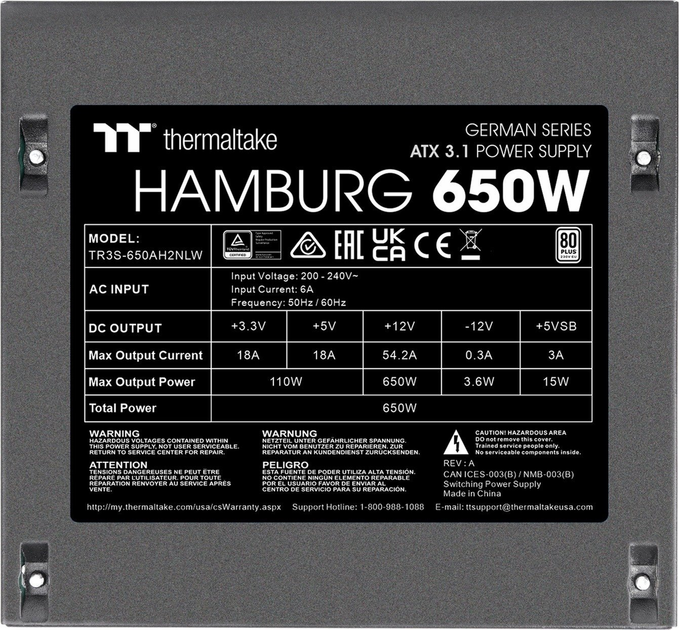 Zasilacz Thermaltake Hamburg 650W (W0650RE) - obraz 5