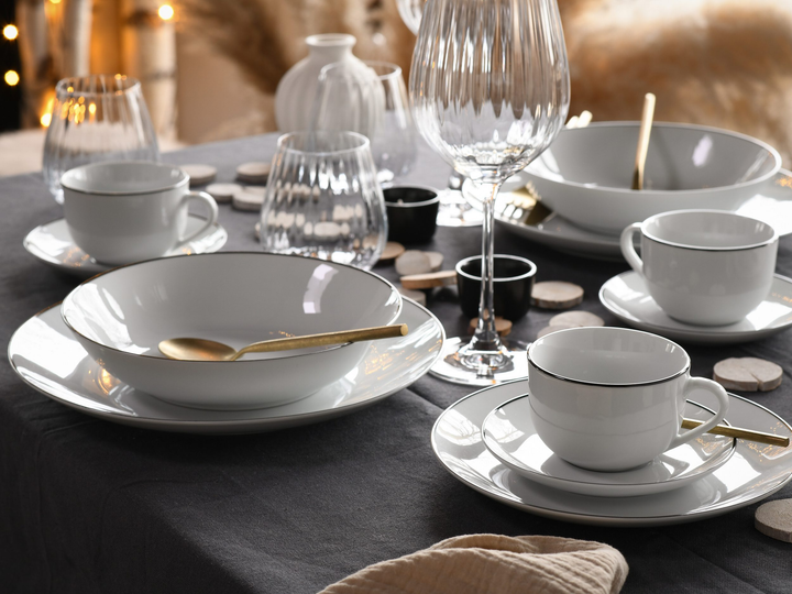 Набор столовой посуды CreaTable Luna Black Line из 30 предметов на 6 персон фарфор белый - изображение 5