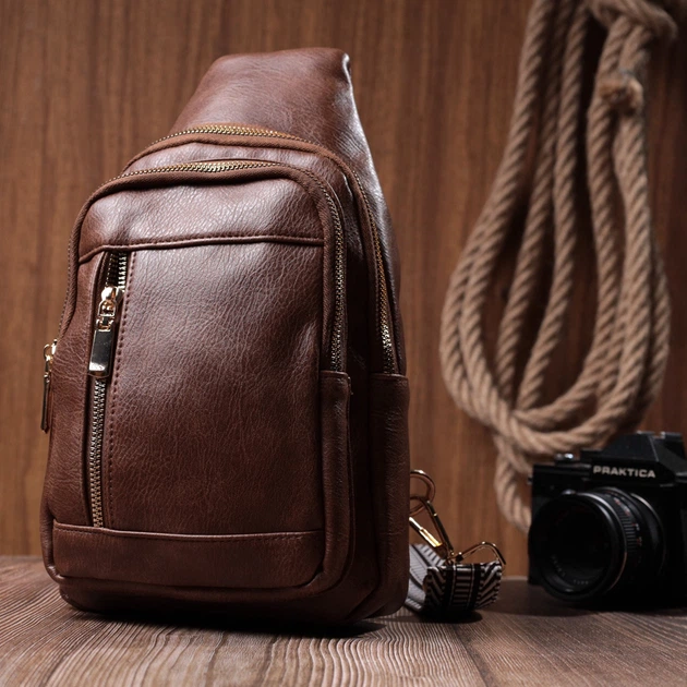 Удобная слинг сумка для женщин из экокожи Vintage 22747 Коричневый - изображение 9