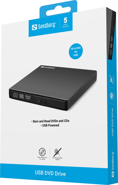 Naped optyczny Sandberg 133-66 USB Mini DVD Burner Black (5705730133664) - obraz 2