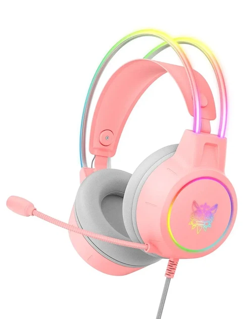 Геймерські навушники ONIKUMA X15 PRO RGB, 50 мм, знімний мікрофон, 3.5 мм, рожеві | Для PC, PS5, Xbox - зображення 2