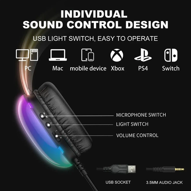 Ігрові навушники ONIKUMA X25 RGB White | 50 мм | 3D Stereo | Мікрофон з шумозаглушенням | USB + 3.5 мм - Фото 4 Ігрові навушники ONIKUMA X25 RGB White | 50 мм | 3D Stereo | Мікрофон з шумозаглушенням | USB + 3.5 мм - зображення 4