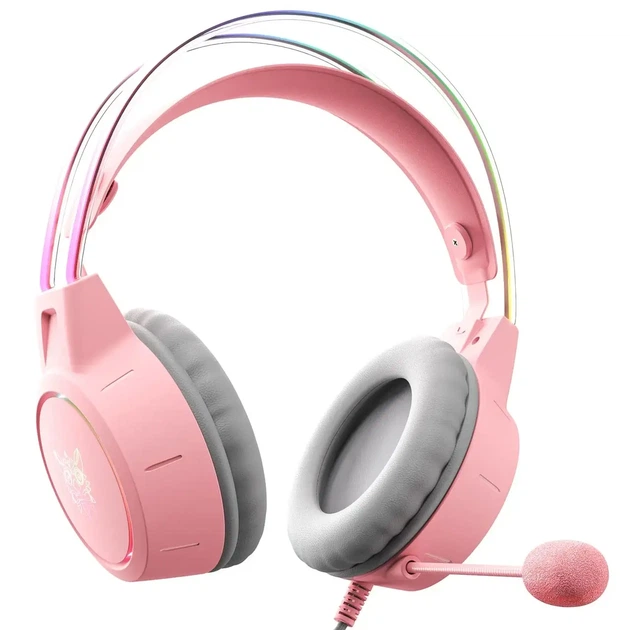 Геймерські навушники ONIKUMA X15 PRO RGB, 50 мм, знімний мікрофон, 3.5 мм, рожеві | Для PC, PS5, Xbox - зображення 3