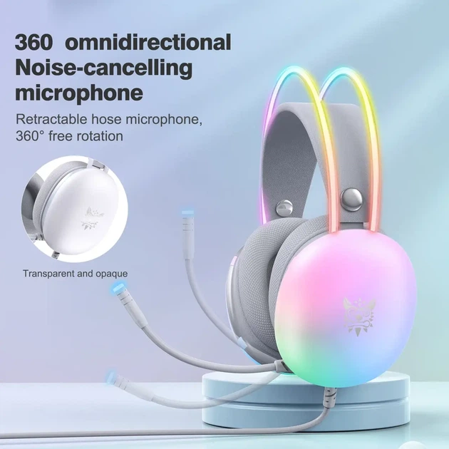 Ігрові навушники ONIKUMA X25 RGB White | 50 мм | 3D Stereo | Мікрофон з шумозаглушенням | USB + 3.5 мм - Фото 6 Ігрові навушники ONIKUMA X25 RGB White | 50 мм | 3D Stereo | Мікрофон з шумозаглушенням | USB + 3.5 мм - зображення 6