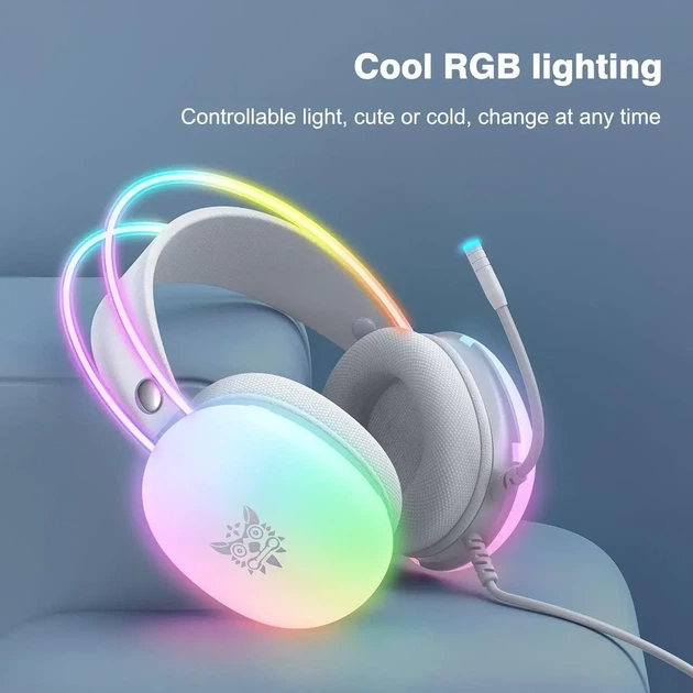 Ігрові навушники ONIKUMA X25 RGB White | 50 мм | 3D Stereo | Мікрофон з шумозаглушенням | USB + 3.5 мм - Фото 5 Ігрові навушники ONIKUMA X25 RGB White | 50 мм | 3D Stereo | Мікрофон з шумозаглушенням | USB + 3.5 мм - зображення 5