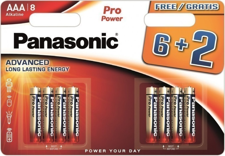 Bateria Panasonic Pro Power AAA BLI 8 (6+2) Alkaline (LR03XEG/8B2F) - obraz 1