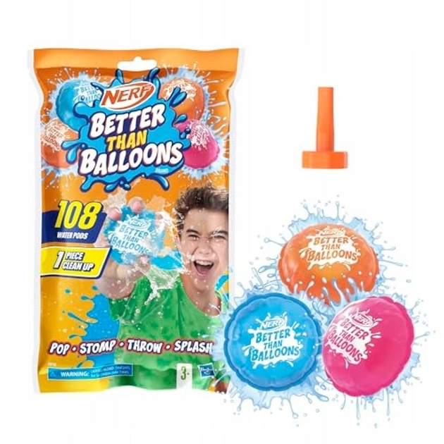 Zestaw zabawkowy wodny Hasbro Nerf Better Than Balloons Wodne balony 100 szt (F8742) (5010996208934) - obraz 1