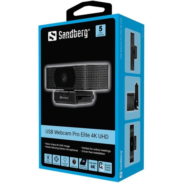 Веб-камера Sandberg Webcam Pro Elite 4K UHD (IMX258) Autofocus USB-A/USB-C Black (134-28) - изображение 5