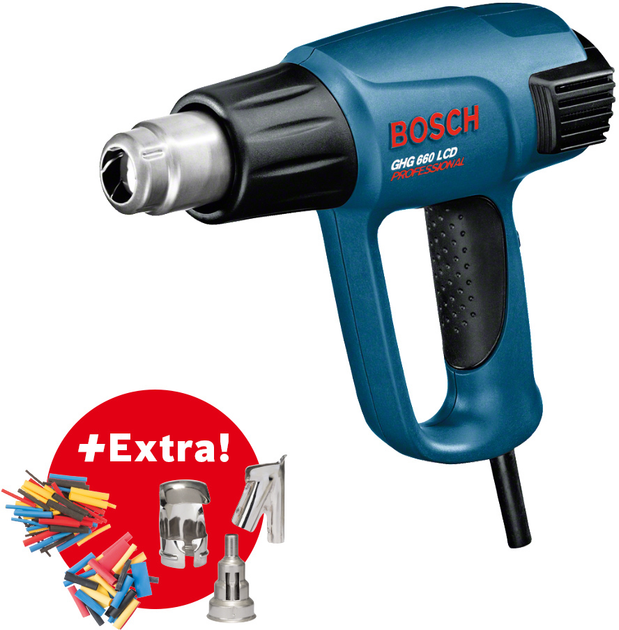 Строительный фен Bosch Professional Heavy Duty GHG 660 LCD с набором ...