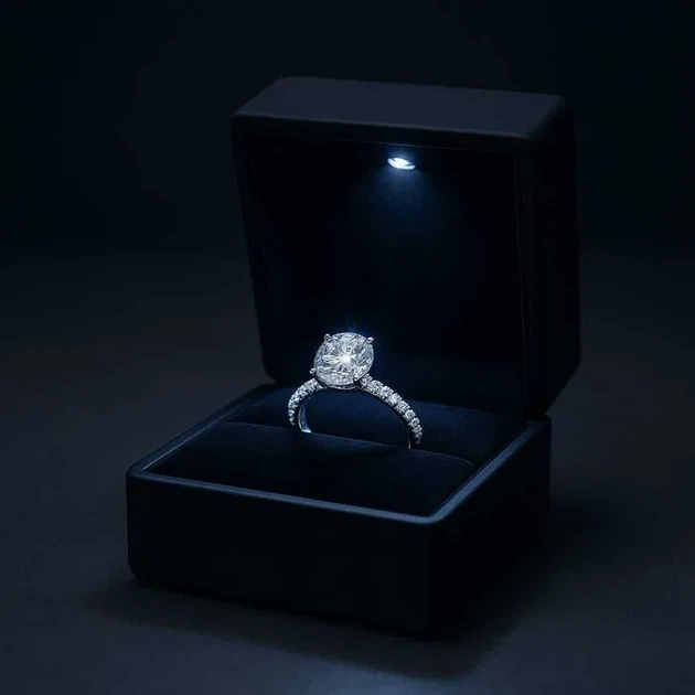 Футляр для кольца с подсветкой Led для предложения черная black 20х50х60мм коробочка для кольца FB256-K - Фото 9 Футляр для кольца с подсветкой Led для предложения черная black 20х50х60мм коробочка для кольца FB256-K - изображение 9