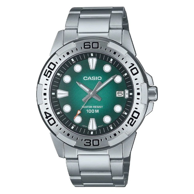 Чоловічий наручний годинник Casio MTD-140D-3A Сріблястий/Зелений