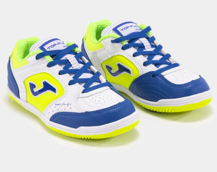 Футзалки JOMA TOP FLEX для детей белый/синий/салатовый size 38