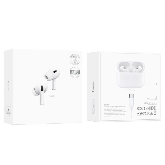 Беспроводные Bluetooth наушники с микрофоном HOCO EW63 Вакуумные TWS наушники с активным шумоподавлением ANC BT5.3, 40/300mAh, до 7 часов работы White - изображение 9