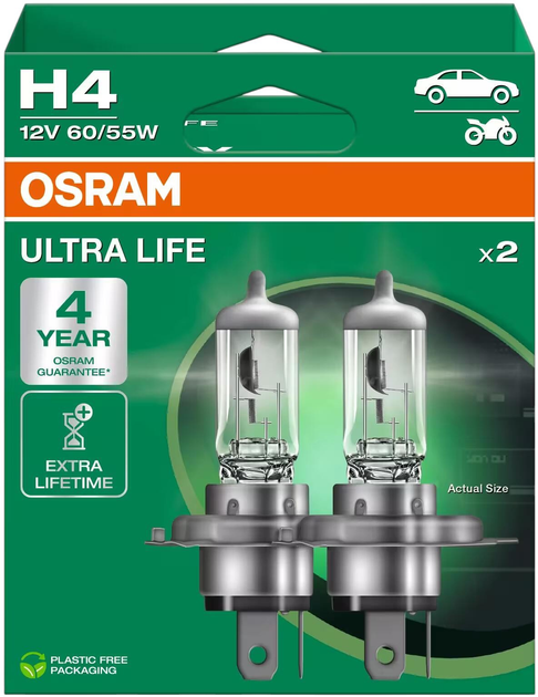 Zestaw żarówek samochodowych Osram Ultra Life H4 60/55 W 12 V 2 szt (64193ULT-2HB) - obraz 2