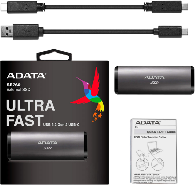 Dysk SSD ADATA SE760 256GB USB 3.2 Type-C 3D NAND TLC Titanium Gray (ASE760-256GU32G2-CTI) External - obraz 5