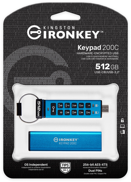 Флеш пам'ять USB Kingston IronKey Keypad 200 512GB USB Type-C Blue (IKKP200C/512GB) - зображення 11