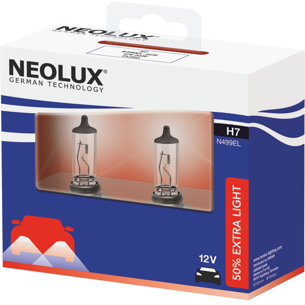 Zestaw żarówek samochodowych Neolux Extra Light H7 55 W 12 V 2 szt (N499EL-SCB) - obraz 2