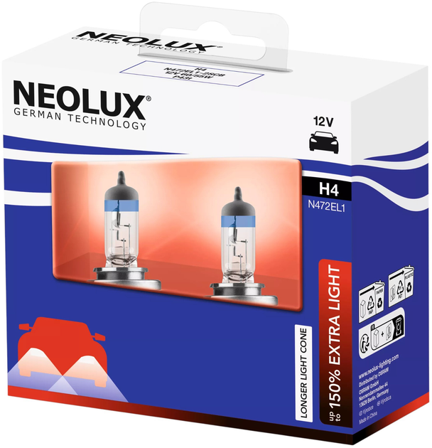 Zestaw żarówek samochodowych Neolux 150 % Extra Light N472EL1 H4 60/55 W 12 V 2 szt (N472EL1-2SCB) - obraz 2