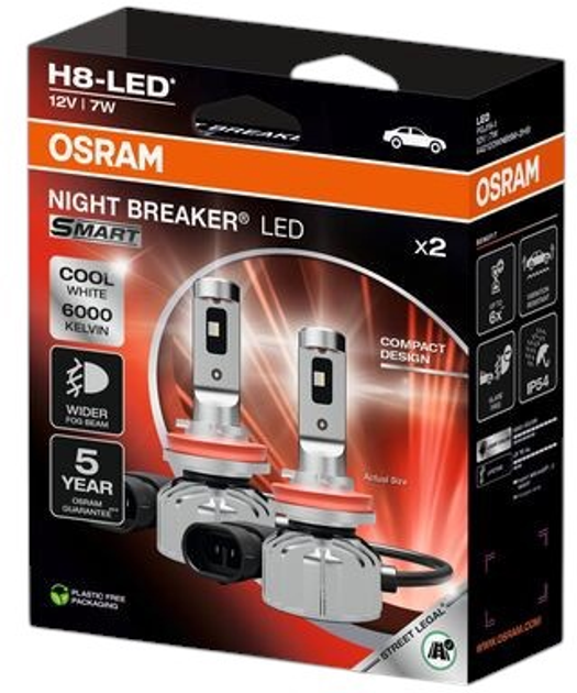 Zestaw żarówek samochodowych Osram Night Breaker LED Smart H8 7 W 12 V 2 szt (64212DWNBSM-2HB) - obraz 4