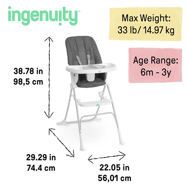 Krzesełko do karmienia Ingenuity Sun Valley Szare (0074451169906) - obraz 8