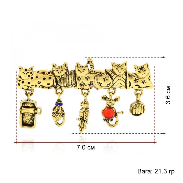 Брошь женская BROCHE бижутерия Животные Кошки с подвесками золотистая BRBF113116 - Фото 2 Брошь женская BROCHE бижутерия Животные Кошки с подвесками золотистая BRBF113116 - изображение 2