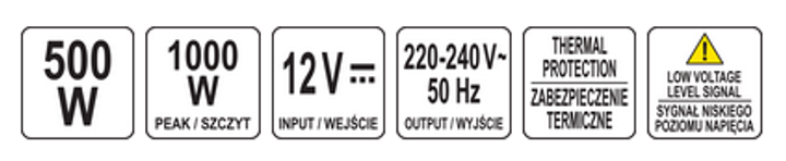 Przetwornica napięcia YATO 12/230V 500W (YT-81490) - obraz 6