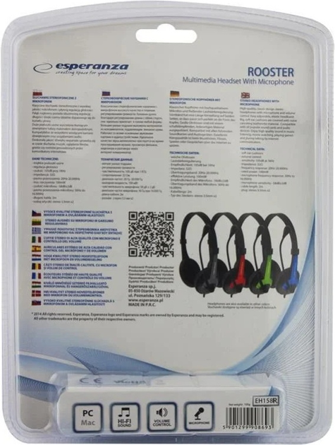 Навушники Esperanza EH158R Rooster Red (5901299908693) - зображення 5