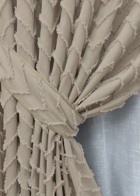 Комплект штор VR-Textil Лен Букле 200х270 2шт и Тюль 500х270 1812ш-115т Бежевый с белым 71-036/6 - изображение 4