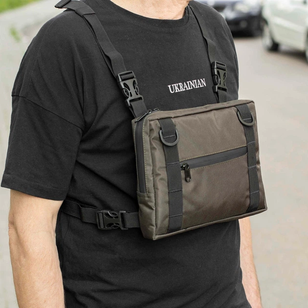 Сумка-жилет нагрудная PLATE хаки тканевая с креплением MOLLE 2л - Фото 10 Сумка-жилет нагрудная PLATE хаки тканевая с креплением MOLLE 2л - изображение 10