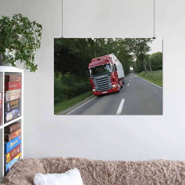 Постер Фура на трассе в лесу, Scania, A3 30×42 см (id4078) - изображение 6