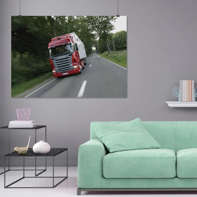 Постер Фура на трассе в лесу, Scania, A3 30×42 см (id4078) - изображение 7