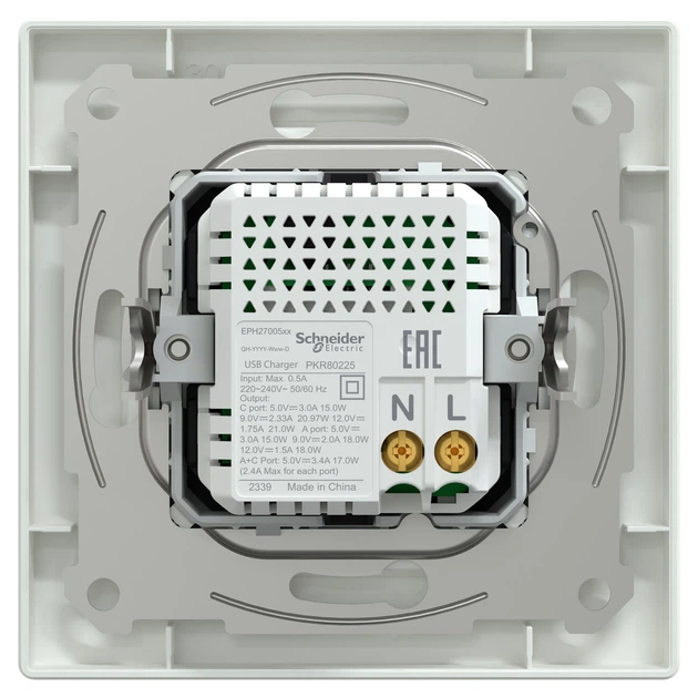 USB розетка Schneider Electric Asfora тип A+C, 21 Вт біла EPH2700521 - изображение 5