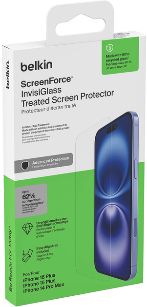 Szkło ochronne Belkin ScreenForce InvisiGlass do Apple iPhone 16 Plus/15 Plus/14 Pro Max (OVA172HQ) - obraz 5