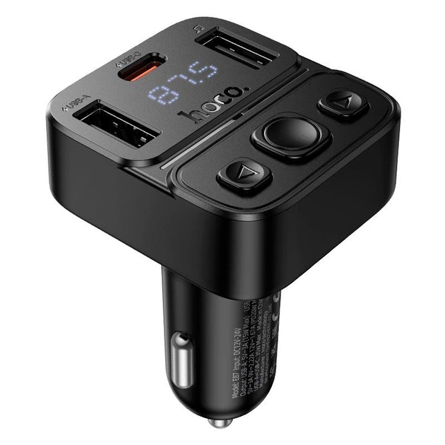 Автомобильный FM модулятор HOCO E87 Delta car BT FM transmitter (2USB/1Type-C, 35W/3A, PD/QC) - изображение 2