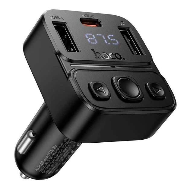 Автомобильный FM модулятор HOCO E87 Delta car BT FM transmitter (2USB/1Type-C, 35W/3A, PD/QC) - изображение 4