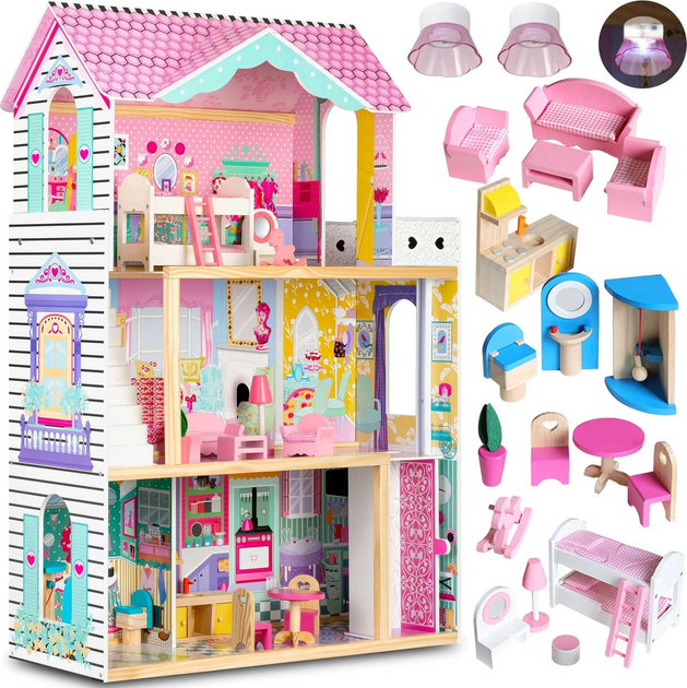 Drewniany domek dla lalek Ricokids 3-piętrowy (5903890605476) - obraz 4
