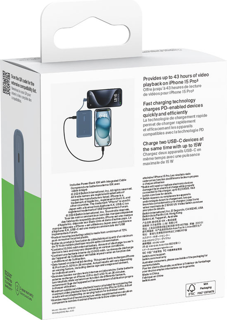 Powerbank Belkin BoostCharge 10000 mAh 20W Built-In USB-C PD Blue (BPB021HQBL) - obraz 12
