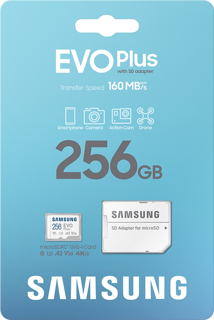 Карта памяти Samsung Evo Plus microSDXC 256GB UHS-I U3 V30 + SD-адаптер (MB-MC256SA/EU) - изображение 9