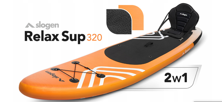 Надувна SUP-дошка Slogen RELAX 320 см (PRO), комплект 12-в-1: весло 2-в-1 (SUP/каяк), сидіння, насос з манометром, рюкзак XL, повідець 360°, кріплення GoPro, центральний плавник Smart Lock - изображение 2
