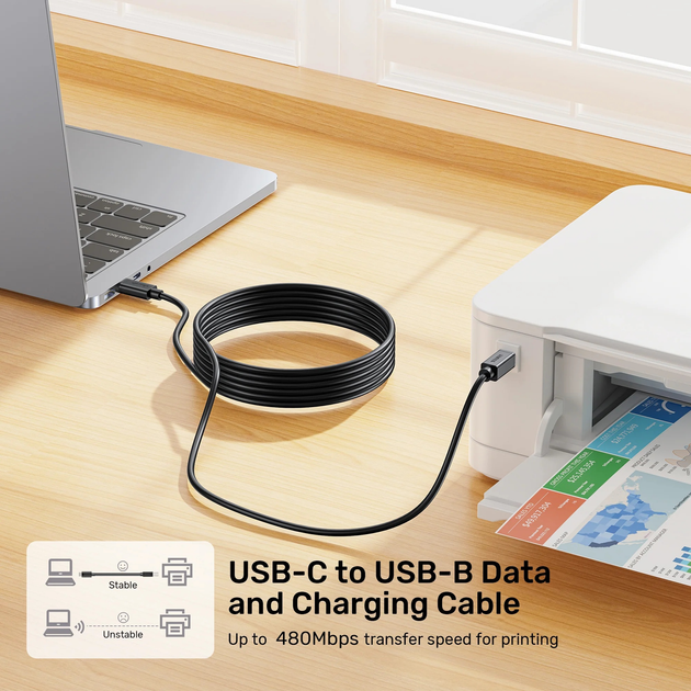Kabel Unitek USB-C - USB-B 3 m Black (C14140ABK03-3M) - obraz 4