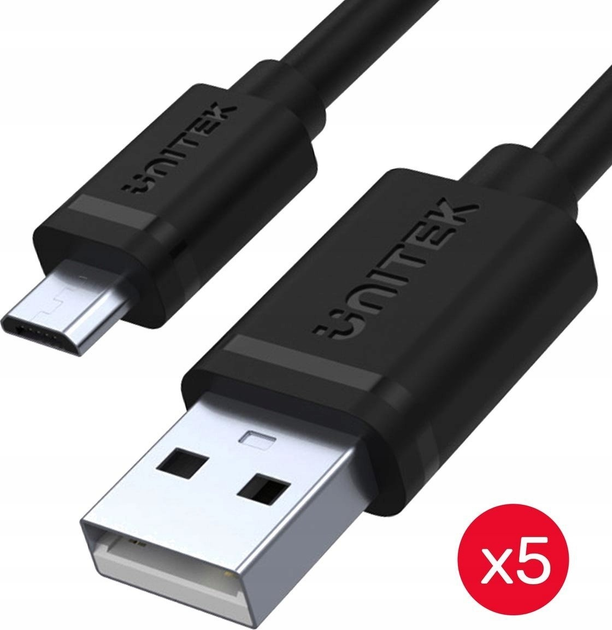 Kabel Unitek USB-A - microUSB 2x0.3m, 3x0.2m (5-pack) Black (Y-C4007BK) - obraz 1