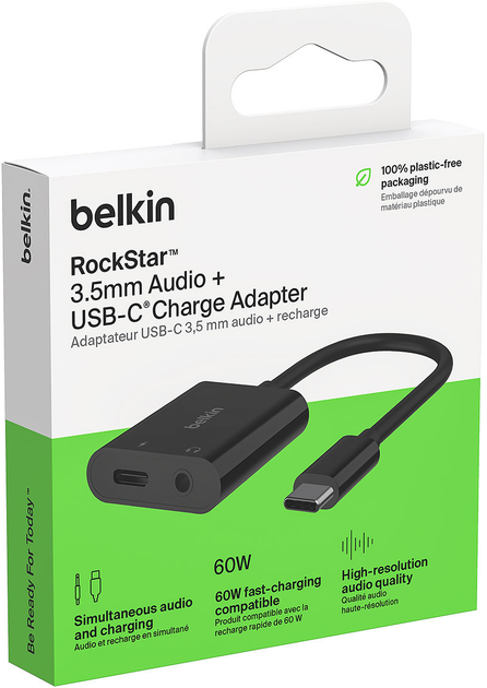 Adapter Belkin RockStar USB Type-C - mini-Jack 3.5 mm with PD 60W Black (NPA004BTBK) - obraz 5