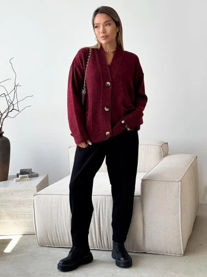 Кардиган с примесью шерсти вязаный женский ARTKNIT Casual Wool L-XL Бордовый (2251948409013) - изображение 5
