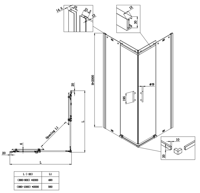 Душова кабіна без піддону Koer SR SC03-90x90x200-TR-01 прозоре скло Easy Clean 6мм, хром (KR5356) - зображення 2